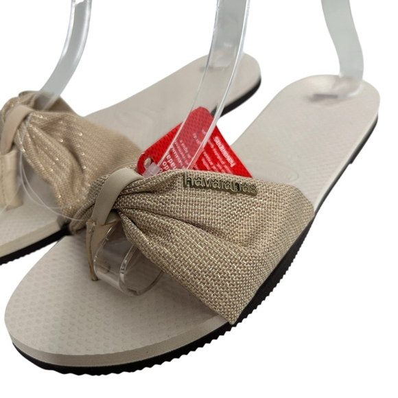 Havaianas You St. Tropez Metallic Shine Sandals Flip Flops Beige Women's 7/8 - Picture 4 of 9